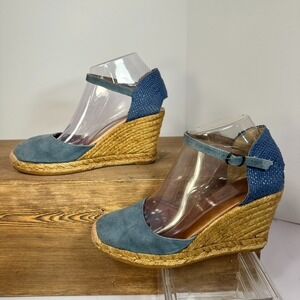 Made In Spain Espadrilles Mary Jane Wedge Sandals SZ 38 US 7.5 Blue‎ Suede Gaimo